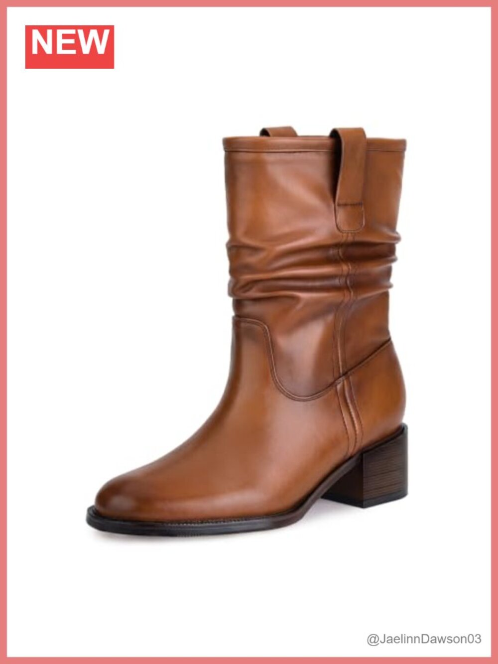 Women's Mid-Calf Cowboy Boots Slouchy Fold Over Pull-On Western Chunky Heel 2in